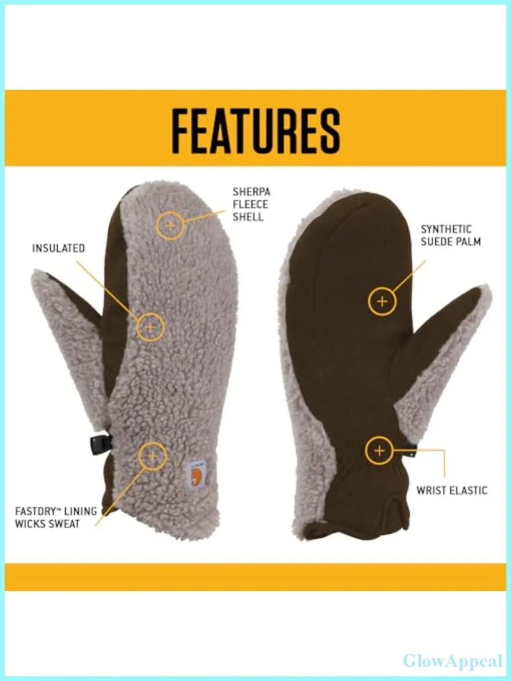 Women's Sherpa Mitt Gloves - Soft Fleece, Suede Palm, Pull-On